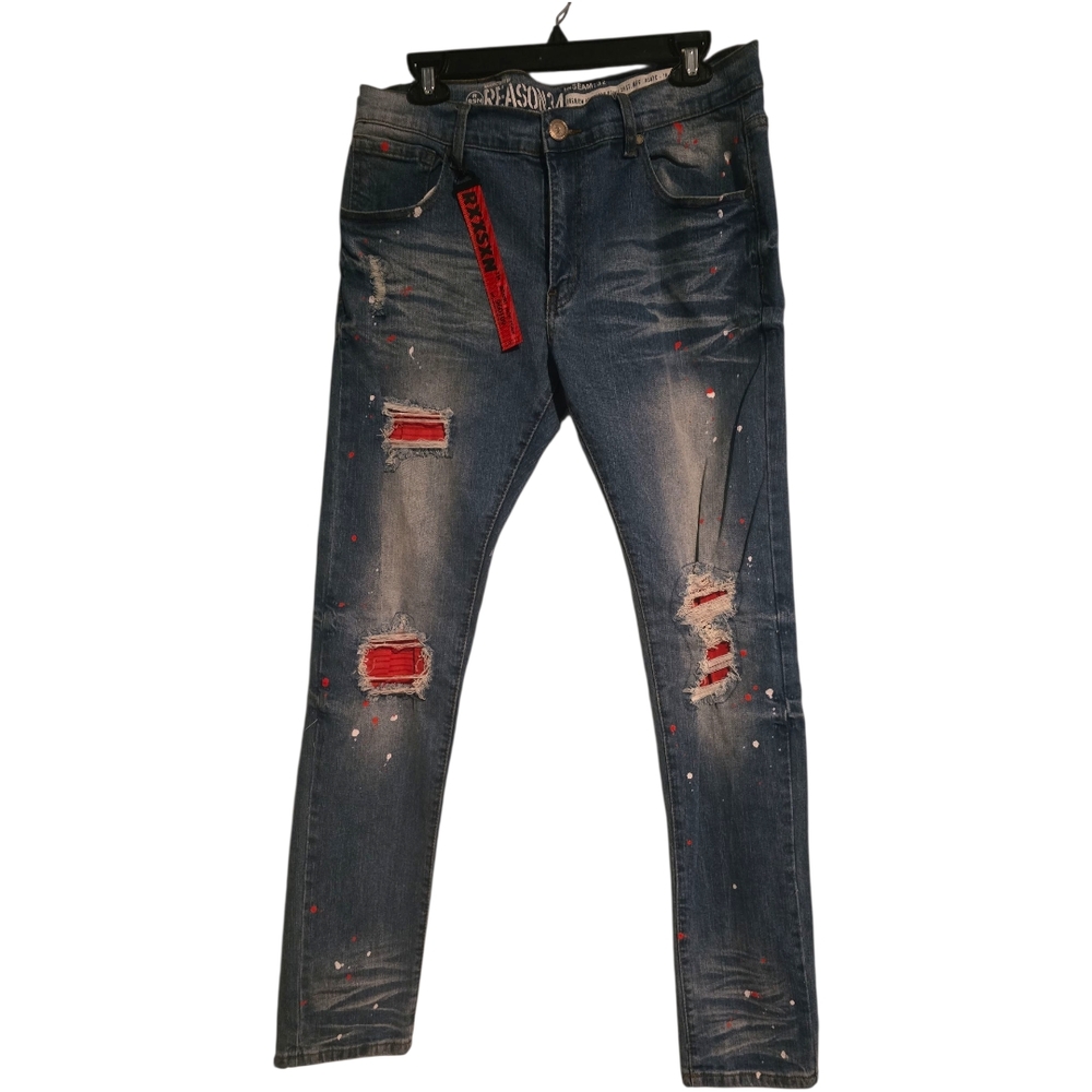 Reason Men's Red and Blue Distressed Skinny Jeans NWT